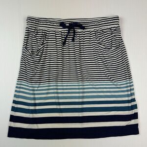 Max Studio Skirt Size Medium Navy Blue White Striped Drawstring Pull On Pockets